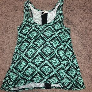 Chevron printed mint green and black tank top